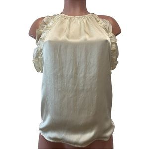 La Fuori Anthropologie Silk Luxury Sleeveless Ruffled Open Strapped Back Blouse